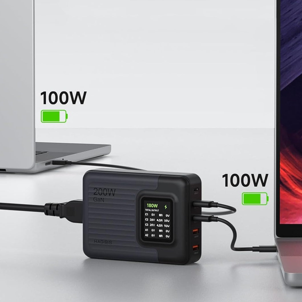 HAGiBiS : Powerful & Wattage Display 5-in-1 GaN 200W Charging Station