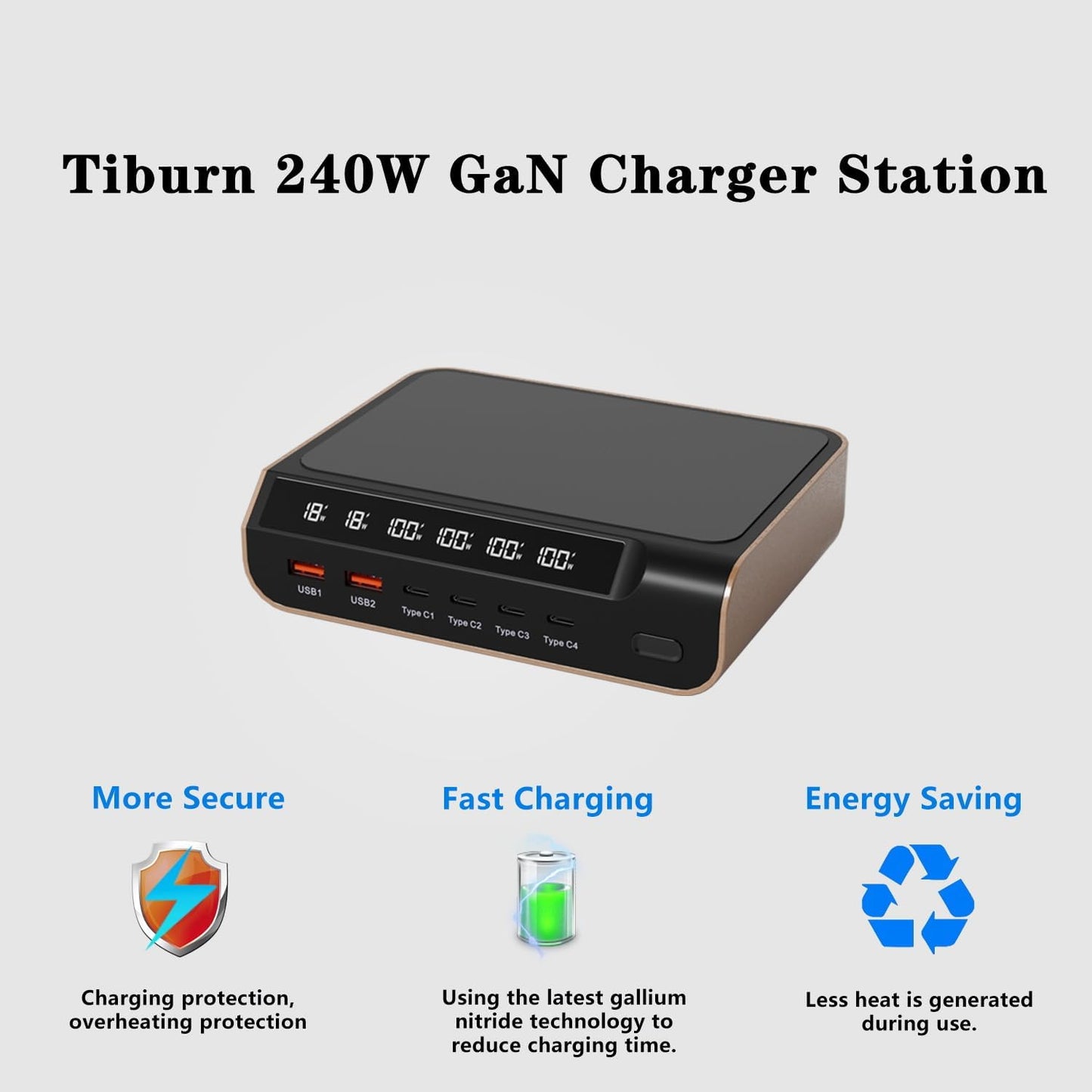 Boerx : 240W 6 Ports GaN Desktop Charger with Digital Display Screen