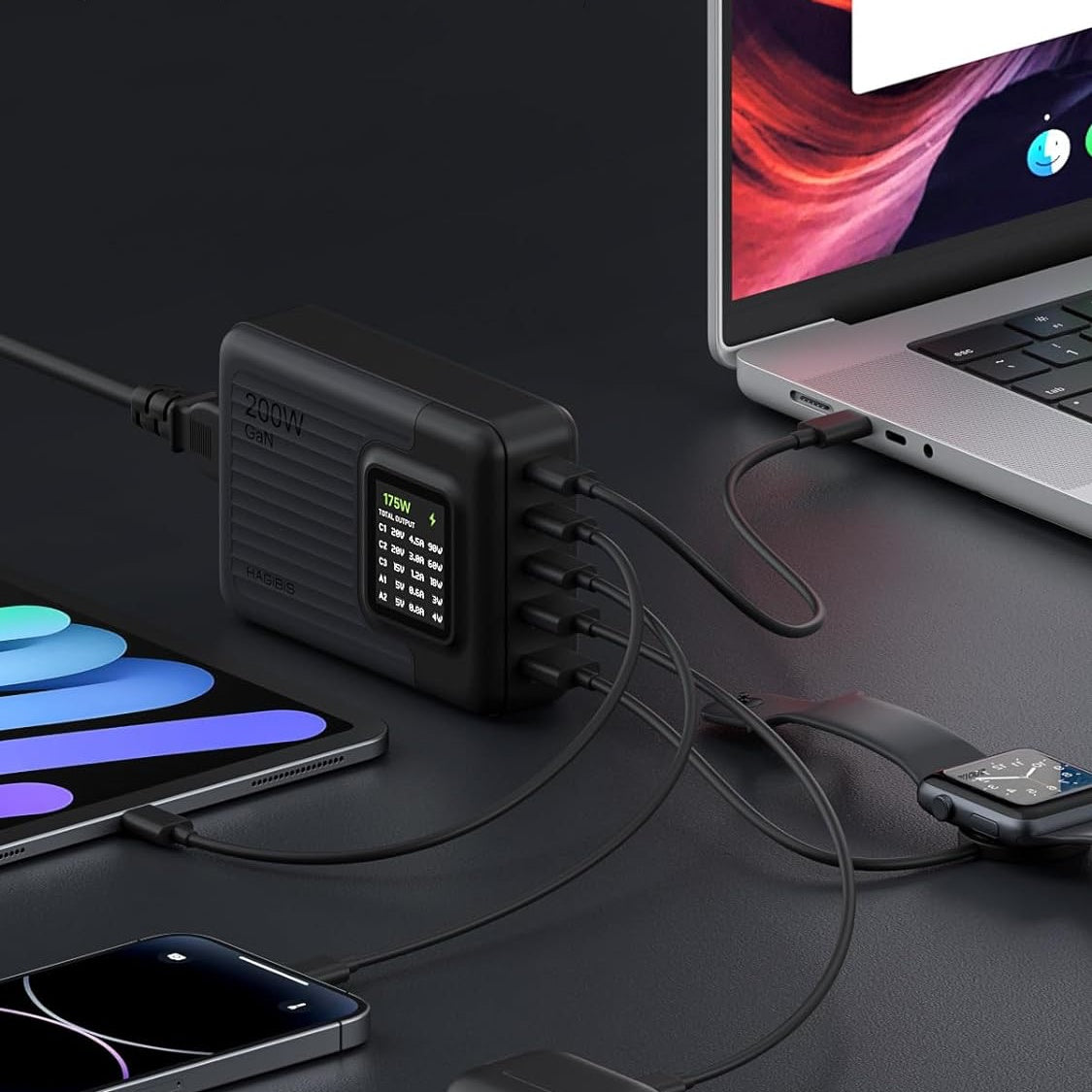 HAGiBiS : Powerful & Wattage Display 5-in-1 GaN 200W Charging Station