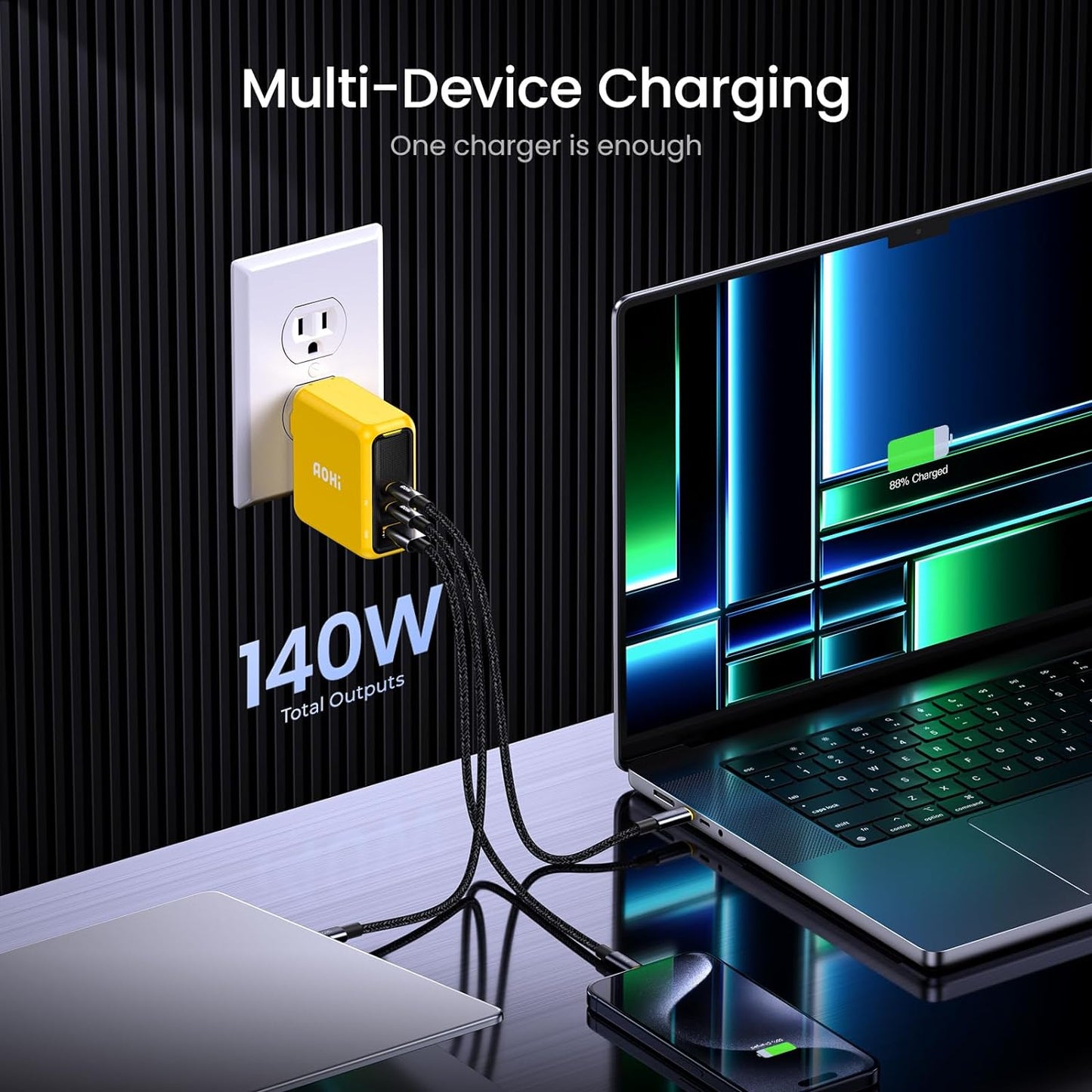 AOHI : Magcube Pro 140W GaN+ 3-Port USB-C and USB-A Fast Charger